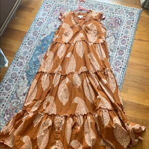 Wonderly Orange and Cream Maxi Dress